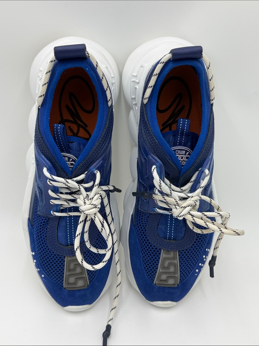 Versace Chain Reaction Sneakers Blue Mesh Suede Luxury Low Top Luxury Size 12 - Picture 9 of 10